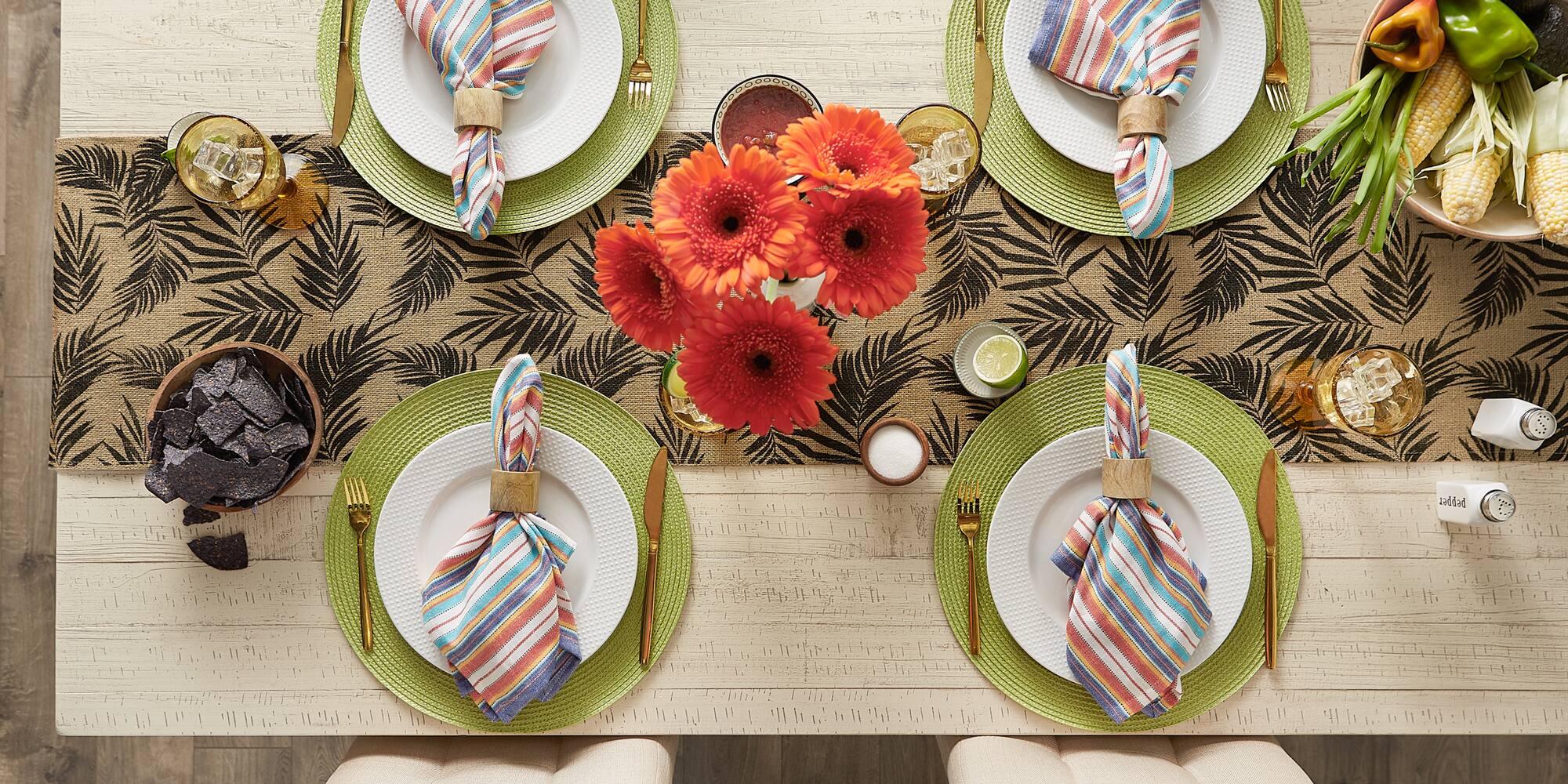 DII® Black Fern Print On Natural Jute Table Runner 14x72